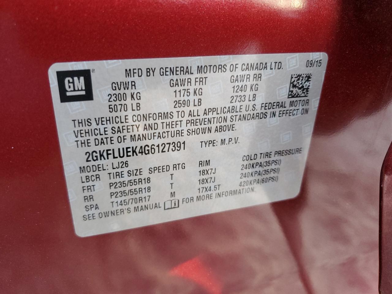 2016 GMC Terrain VIN 2GKFLUEK4G6127391 Copart auction photo, side damage thumbnail 16