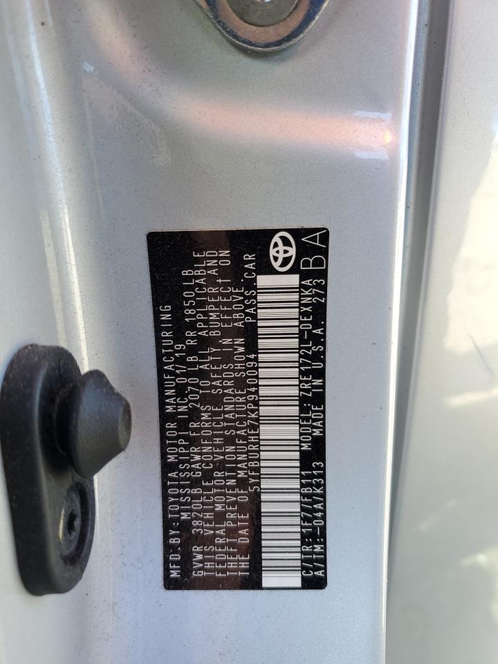 2019 Toyota Corolla VIN 5YFBURHE7KP940094 Copart auction photo, all over damage thumbnail 14