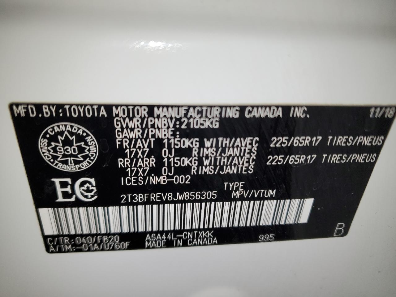 2018 Toyota RAV 4 VIN 2T3BFREV8JW856305 Copart auction photo, front end / minor dent/scratches damage thumbnail 13
