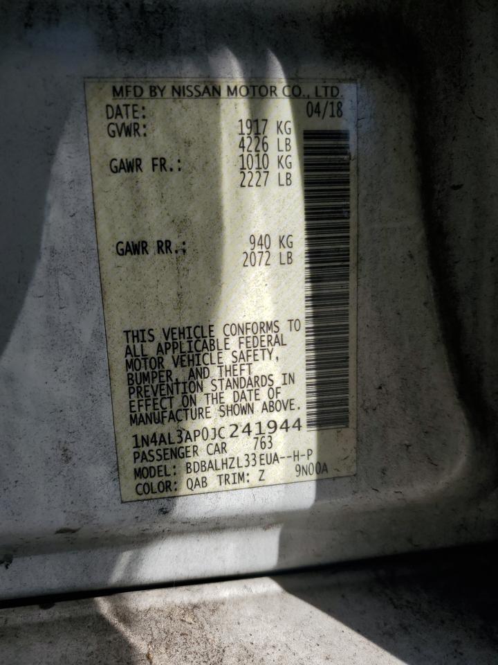 2018 Nissan Altima VIN 1N4AL3AP0JC241944 Copart auction photo, front end damage thumbnail 12