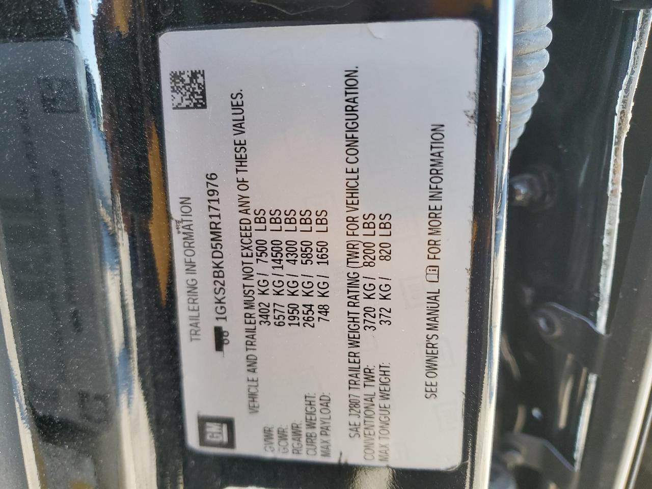 2021 GMC Yukon VIN 1GKS2BKD5MR171976 Copart auction photo, side / rear end damage thumbnail 16