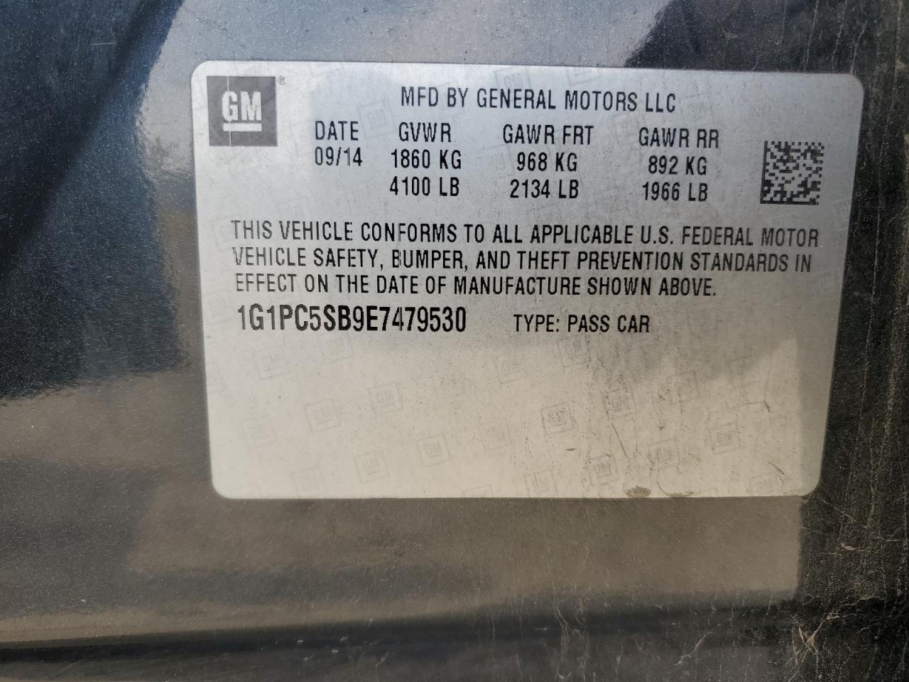 2014 Chevrolet Cruze VIN 1G1PC5SB9E7479530 Copart auction photo, front end damage thumbnail 12