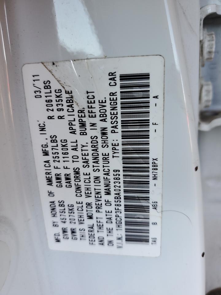 2011 Honda Accord VIN 1HGCP3F85BA023859 Copart auction photo, side damage thumbnail 12