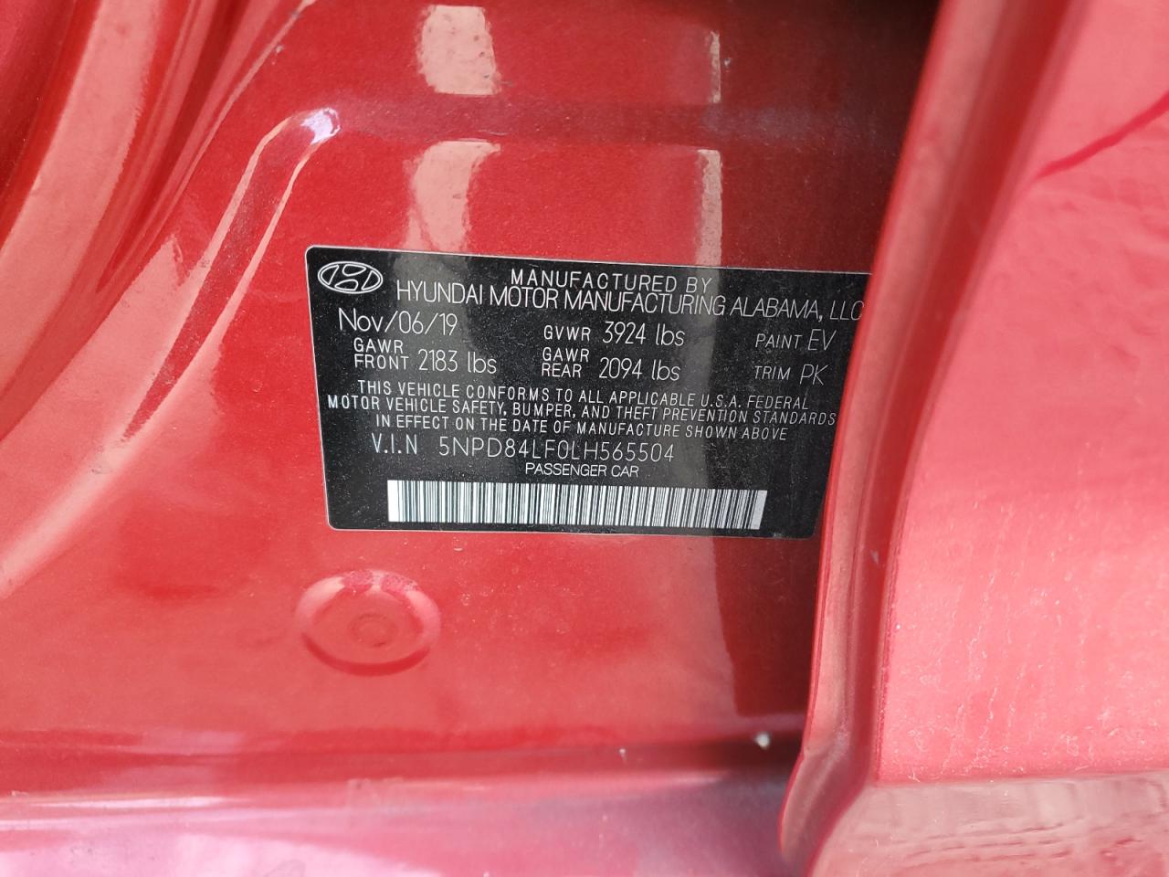 2020 Hyundai Elantra VIN 5NPD84LF0LH565504 Copart auction photo, vandalism / front end damage thumbnail 12