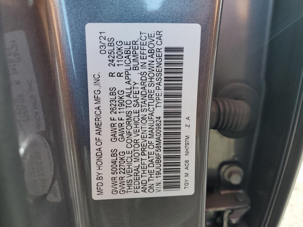 2021 Acura TLX VIN 19UUB6F58MA009824 Copart auction photo, vandalism damage thumbnail 12