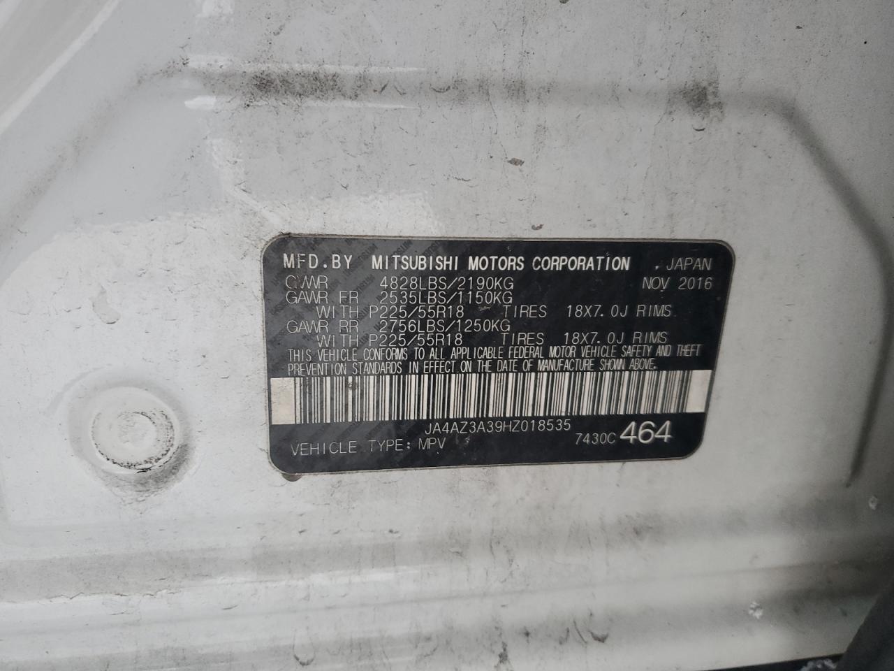 2017 Mitsubishi Outlander VIN JA4AZ3A39HZ018535 Copart auction photo, front end damage thumbnail 15
