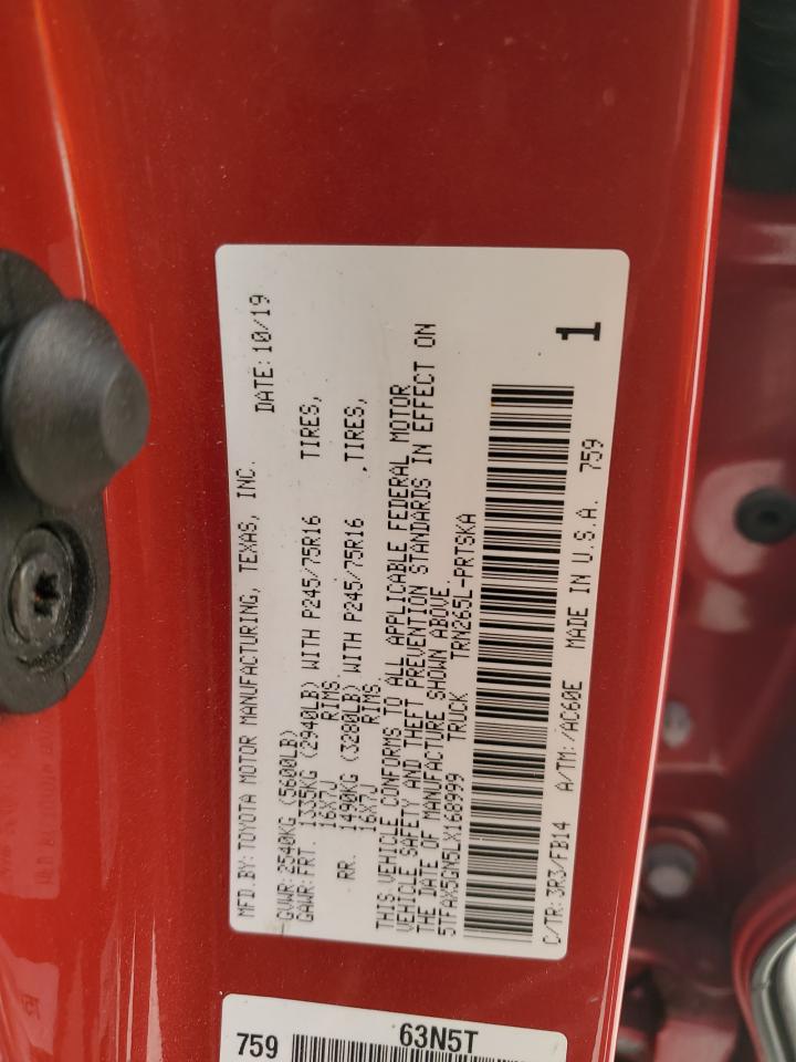 2020 Toyota Tacoma VIN 5TFAX5GN5LX168999 Copart auction photo, rear end / hail damage thumbnail 14