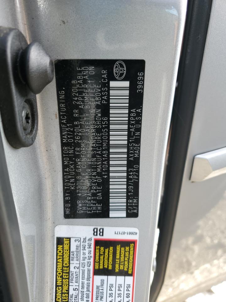 2021 Toyota Avalon VIN 4T1DA1AB1MU005156 Copart auction photo, front end damage thumbnail 13