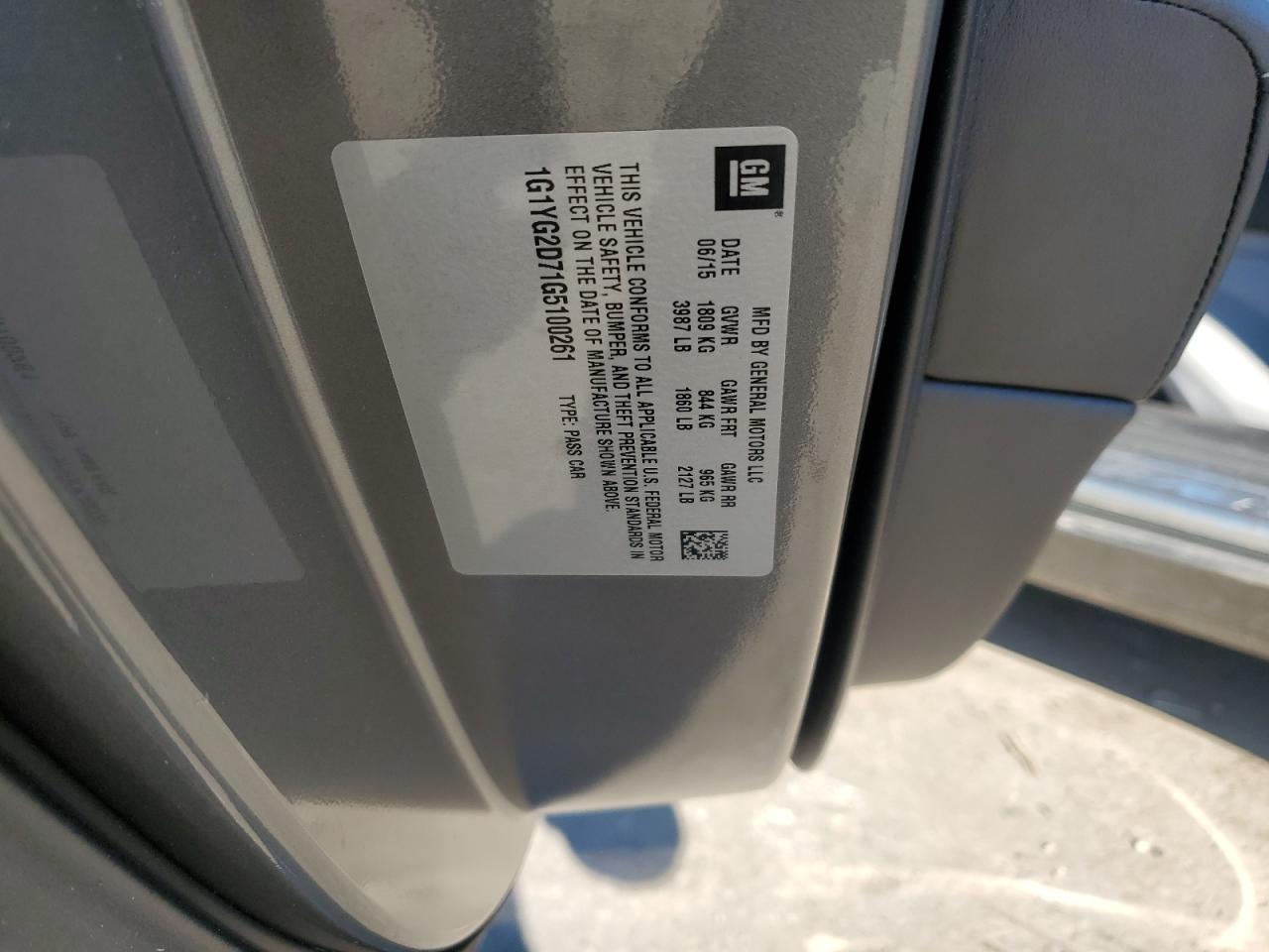 2016 Chevrolet Corvette VIN 1G1YG2D71G5100261 Copart auction photo, side / rear end damage thumbnail 12