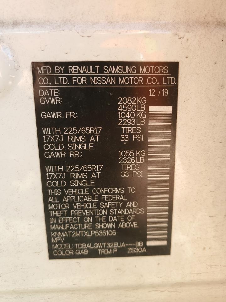 2020 Nissan Rogue VIN KNMAT2MTXLP536106 Copart auction photo, front end / mechanical damage thumbnail 13