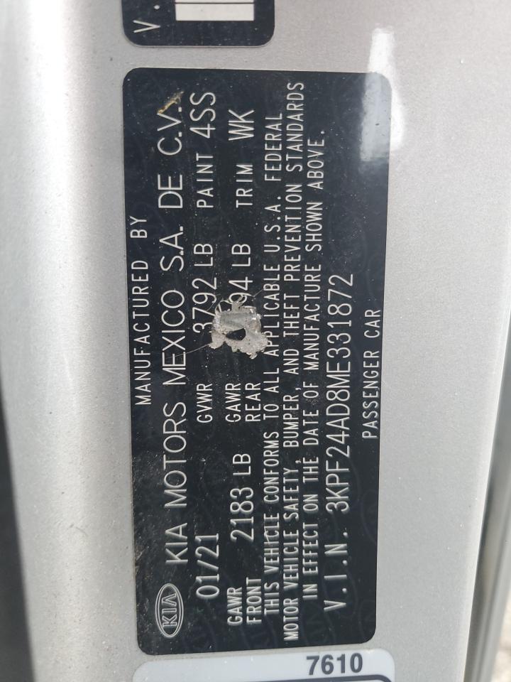 2021 KIA Forte VIN 3KPF24AD8ME331872 Copart auction photo, all over damage thumbnail 12
