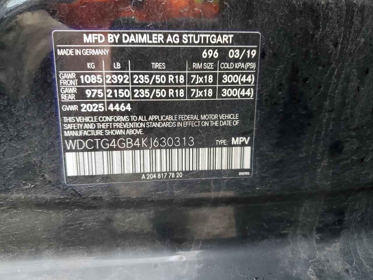 2019 Mercedes-Benz GLA-klasse VIN WDCTG4GB4KJ630313 Copart auction photo, front end damage thumbnail 12