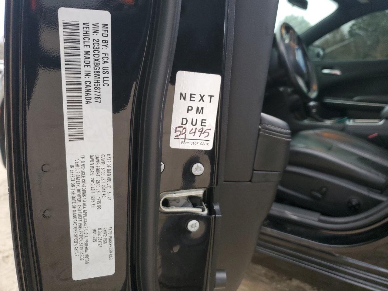 2021 Dodge Charger VIN 2C3CDXBG8MH587767 Copart auction photo, rear end damage thumbnail 12