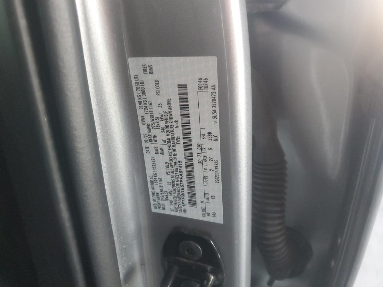 2023 Ford F-150 VIN 1FTFW1E57PFA67415 Copart auction photo, front end damage thumbnail 13