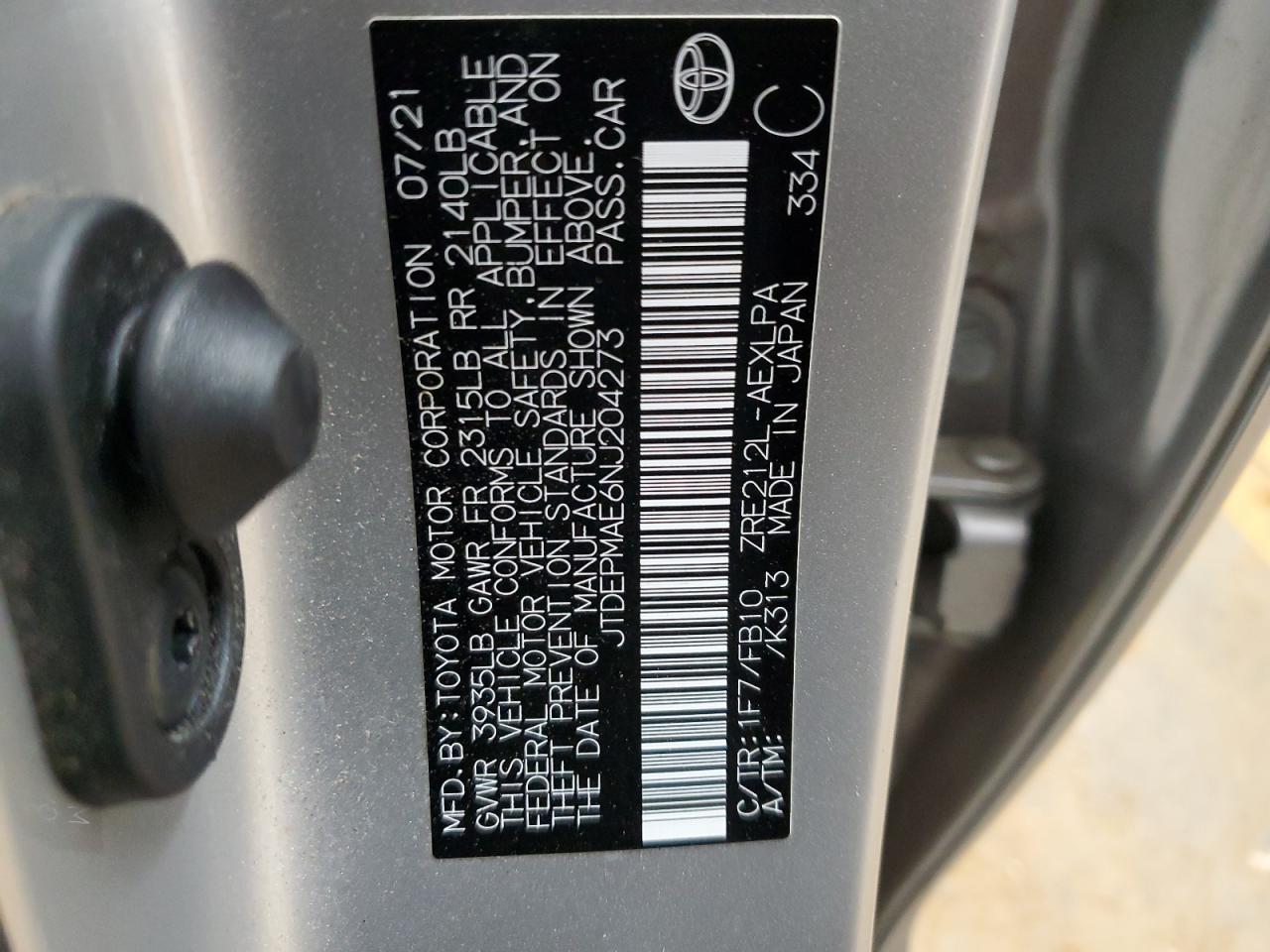 2022 Toyota Corolla VIN JTDEPMAE6NJ204273 Copart auction photo, front end / rear end damage thumbnail 12
