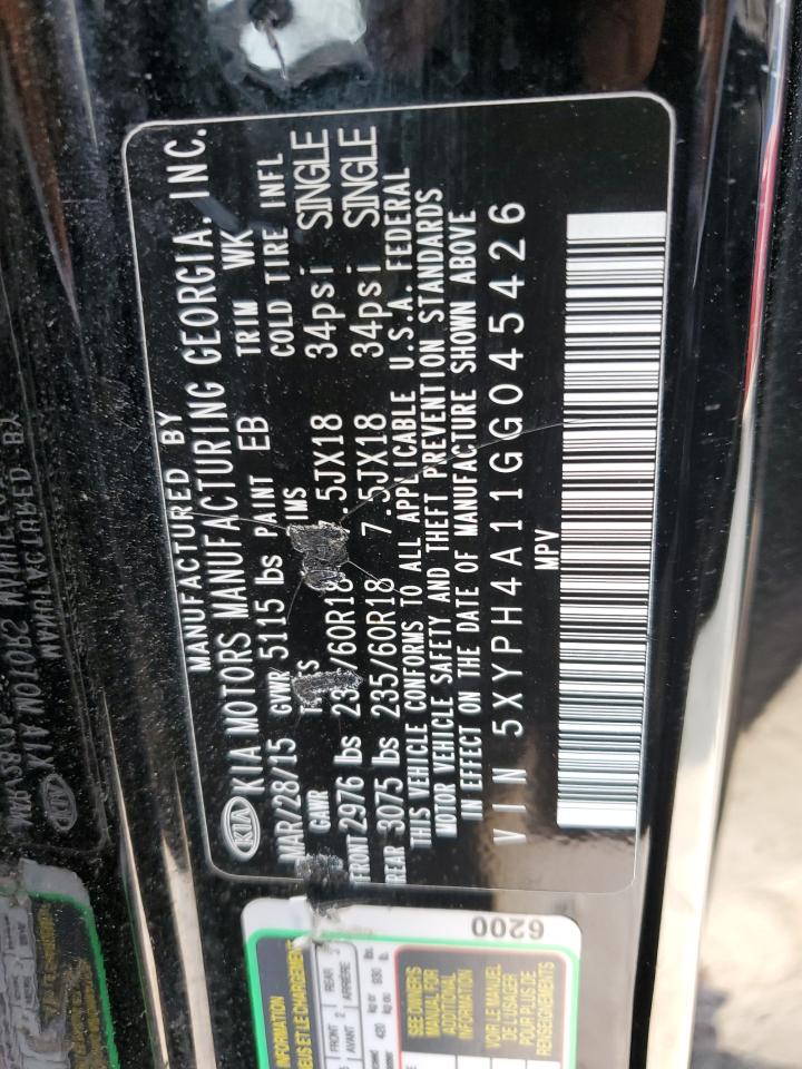 2016 KIA Sorento VIN 5XYPH4A11GG045426 Copart auction photo, front end damage thumbnail 13