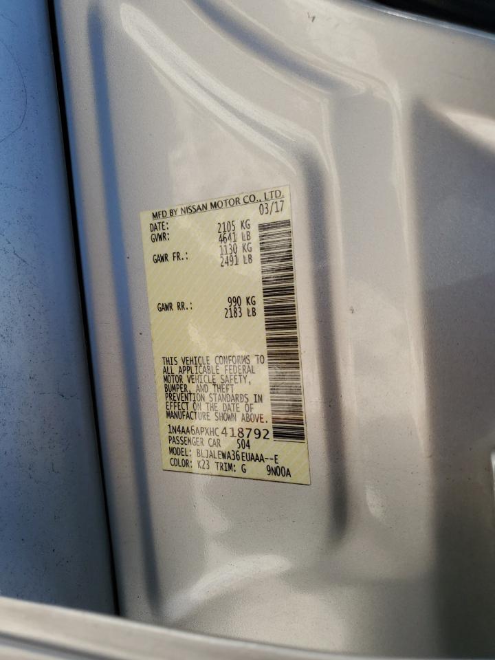 2017 Nissan Maxima VIN 1N4AA6APXHC418792 Copart auction photo, all over damage thumbnail 14