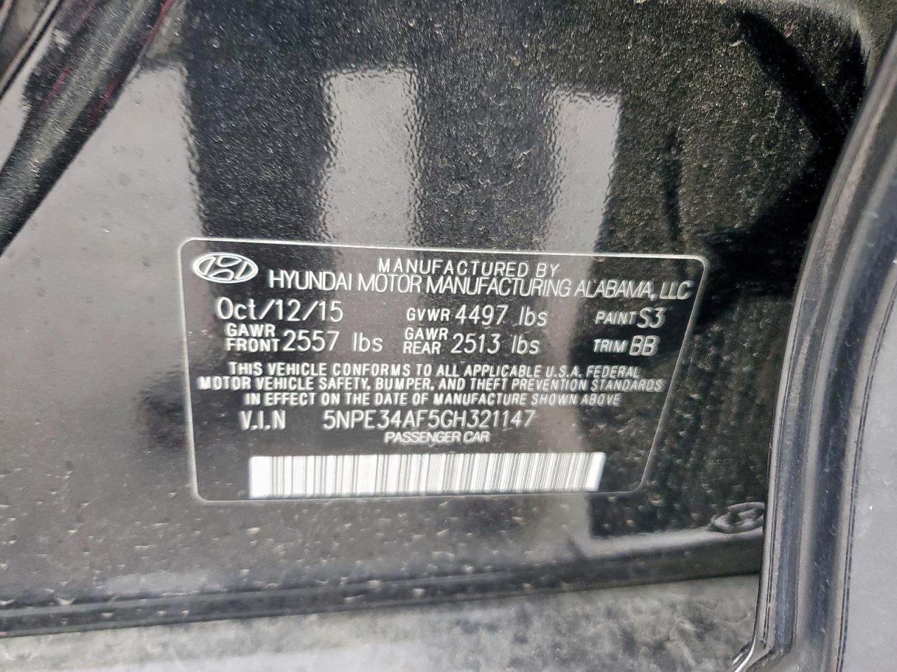 2016 Hyundai Sonata VIN 5NPE34AF5GH321147 Copart auction photo, front end damage thumbnail 12