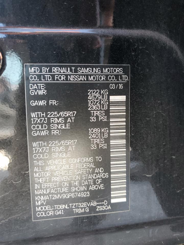 2016 Nissan Rogue VIN KNMAT2MV9GP674923 Copart auction photo, front end damage thumbnail 14