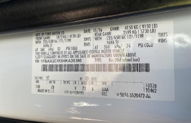2017 Ford Transit VIN 1FBAX2CM3HKA35386 Copart auction photo, normal wear / damage history damage thumbnail 10