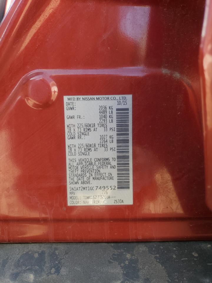 2016 Nissan Rogue VIN 5N1AT2MT1GC749552 Copart auction photo, front end damage thumbnail 13