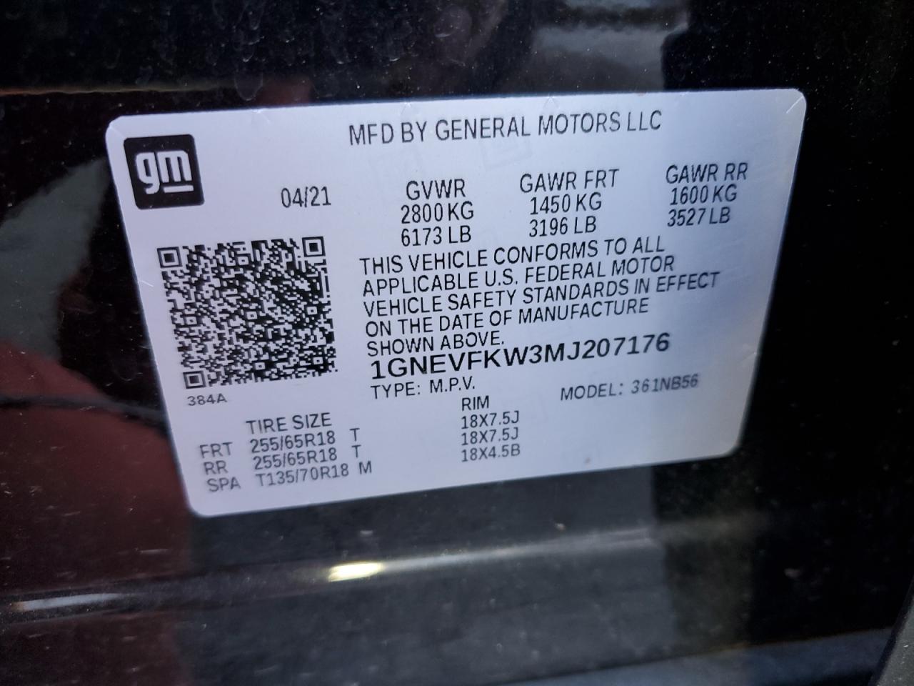 2021 Chevrolet Traverse VIN 1GNEVFKW3MJ207176 Copart auction photo, front end damage thumbnail 13