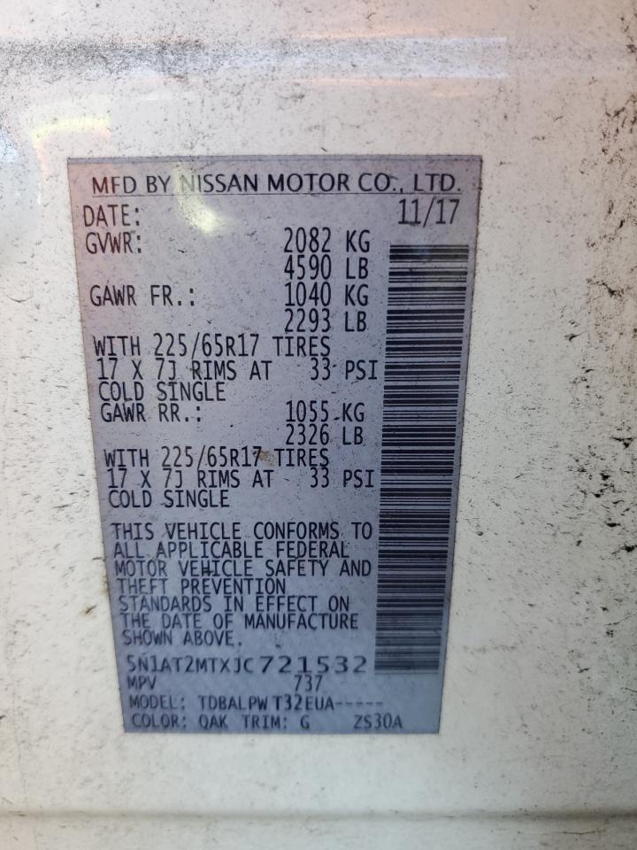 2018 Nissan Rogue VIN 5N1AT2MTXJC721532 Copart auction photo, front end / side damage thumbnail 13