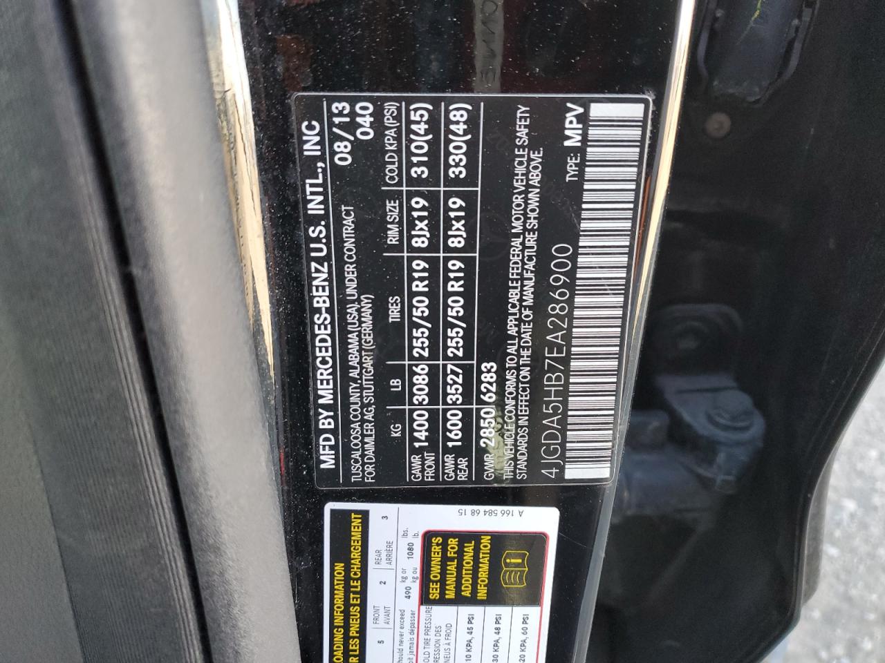 2014 Mercedes-Benz M-klasse VIN 4JGDA5HB7EA286900 Copart auction photo, front end damage thumbnail 13