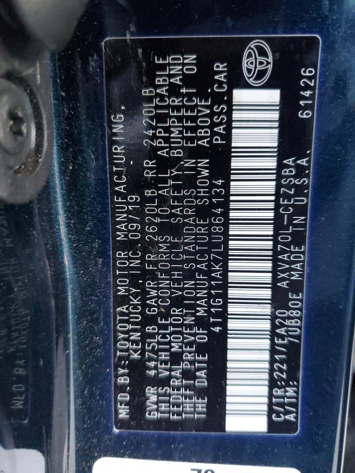 2020 Toyota Camry VIN 4T1G11AK7LU864134 Copart auction photo, front end / rear end damage thumbnail 15