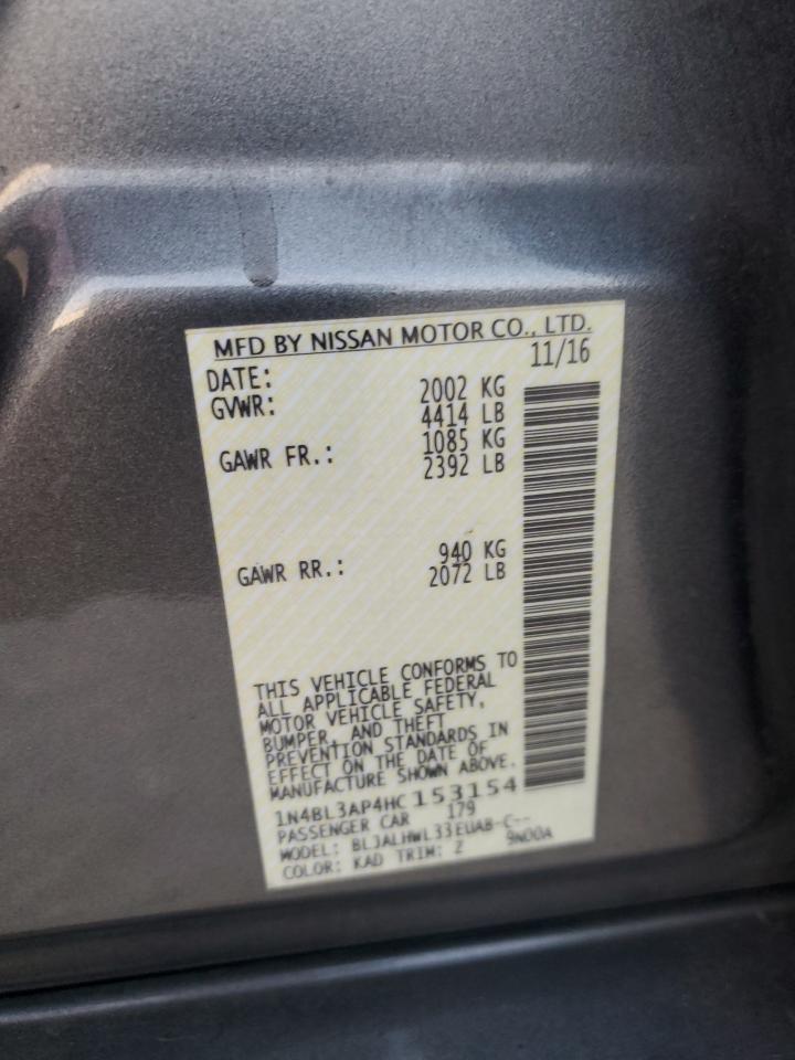 2017 Nissan Altima VIN 1N4BL3AP4HC153154 Copart auction photo, rear end damage thumbnail 14