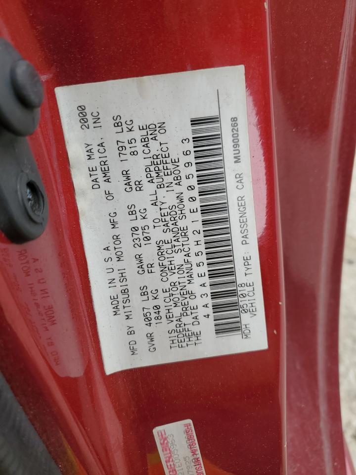 2001 Mitsubishi Eclipse VIN 4A3AE55H21E005963 Copart auction photo, side damage thumbnail 13