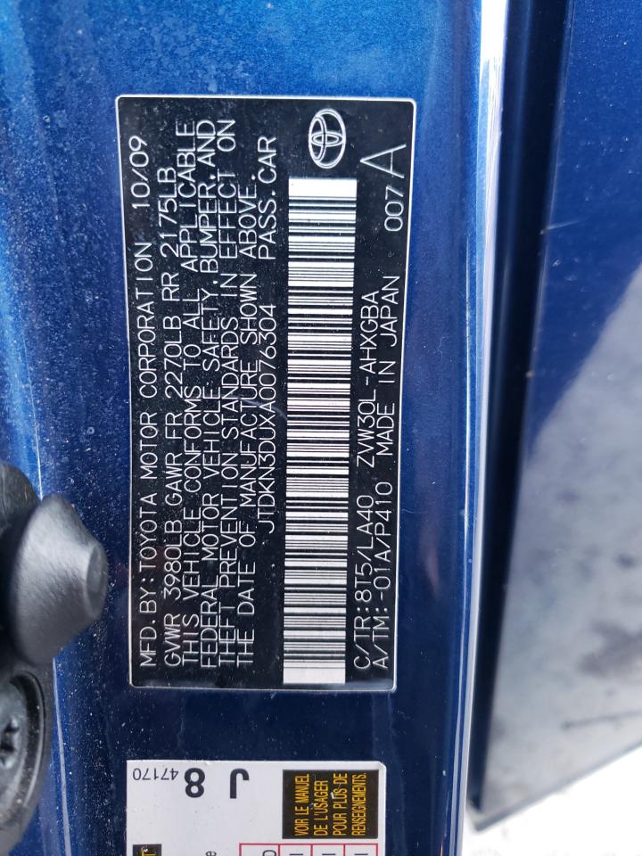 2010 Toyota Prius VIN JTDKN3DUXA0076304 Copart auction photo, front end / minor dent/scratches damage thumbnail 12