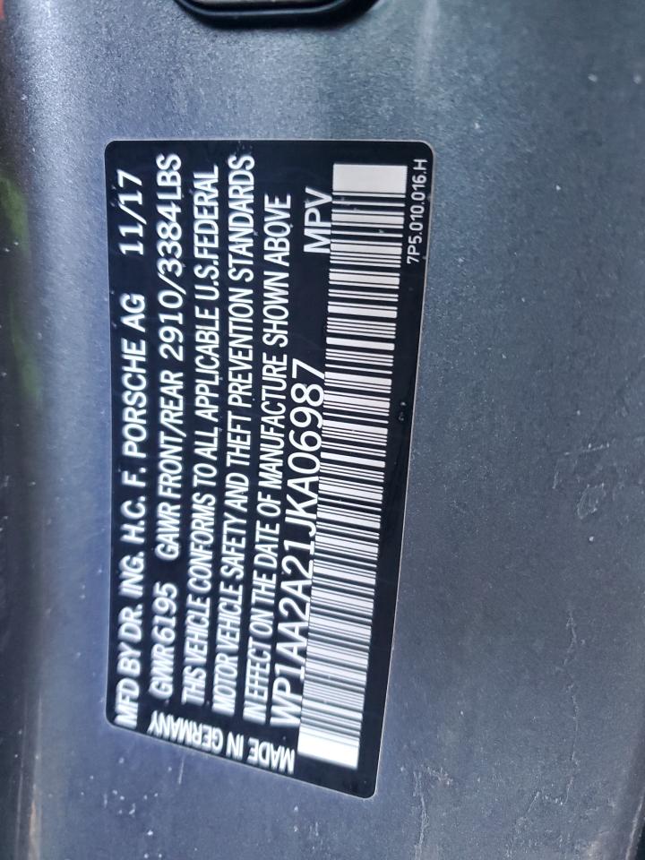 2018 Porsche Cayenne VIN WP1AA2A21JKA06987 Copart auction photo, front end damage thumbnail 13
