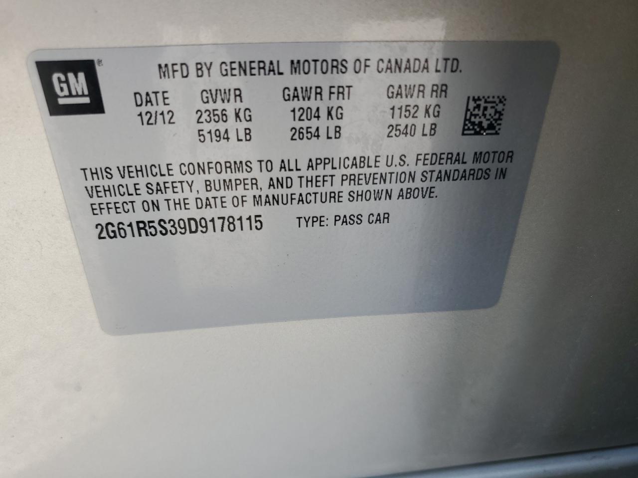 2013 Cadillac XTS VIN 2G61R5S39D9178115 Copart auction photo, front end / minor dent/scratches damage thumbnail 12