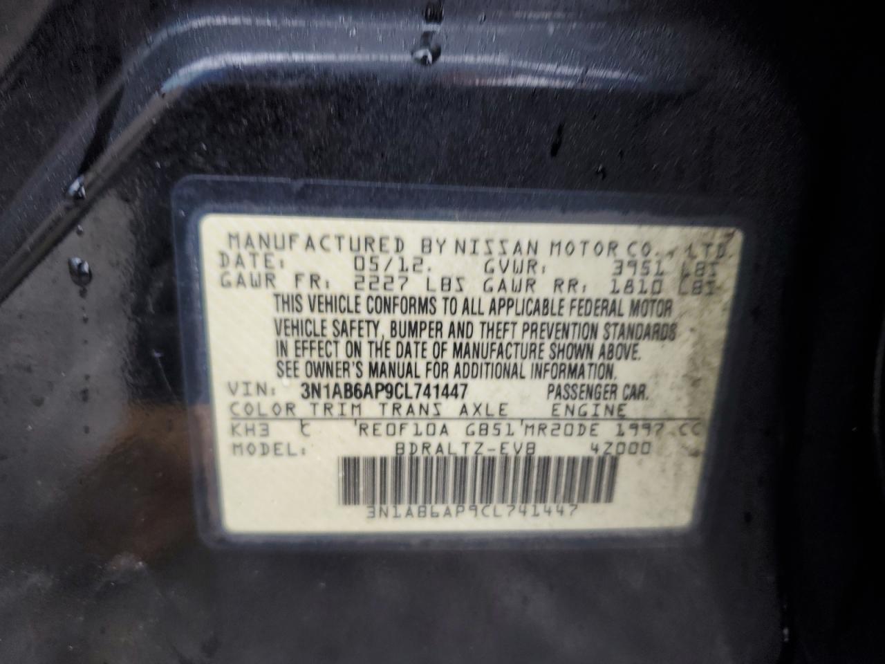 2012 Nissan Sentra VIN 3N1AB6AP9CL741447 Copart auction photo, front end / undercarriage damage thumbnail 12