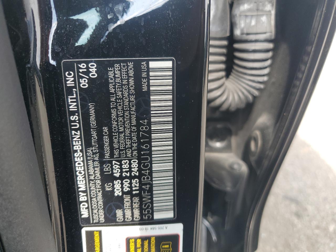 2016 Mercedes-Benz C-klasse VIN 55SWF4JB4GU161784 Copart auction photo, water/flood damage thumbnail 13