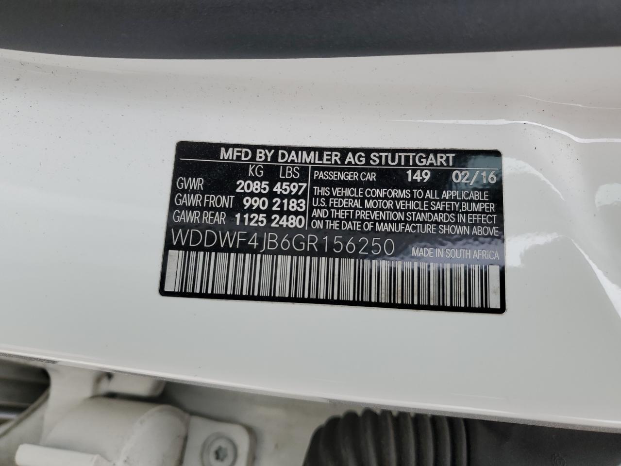 2016 Mercedes-Benz C-klasse VIN WDDWF4JB6GR156250 Copart auction photo, front end / minor dent/scratches damage thumbnail 14