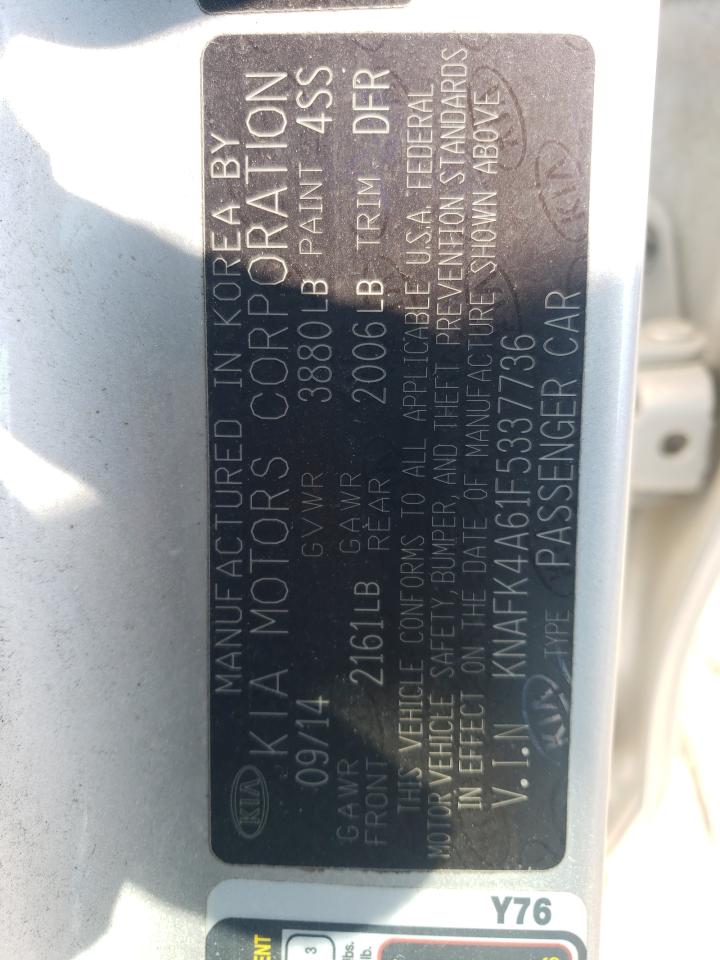 2015 KIA Forte VIN KNAFK4A61F5337736 Copart auction photo, all over damage thumbnail 12