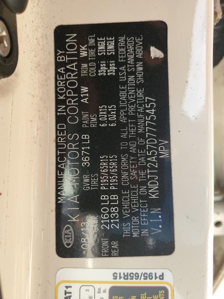 2013 KIA Soul VIN KNDJT2A57D7775457 Copart auction photo, water/flood damage thumbnail 14
