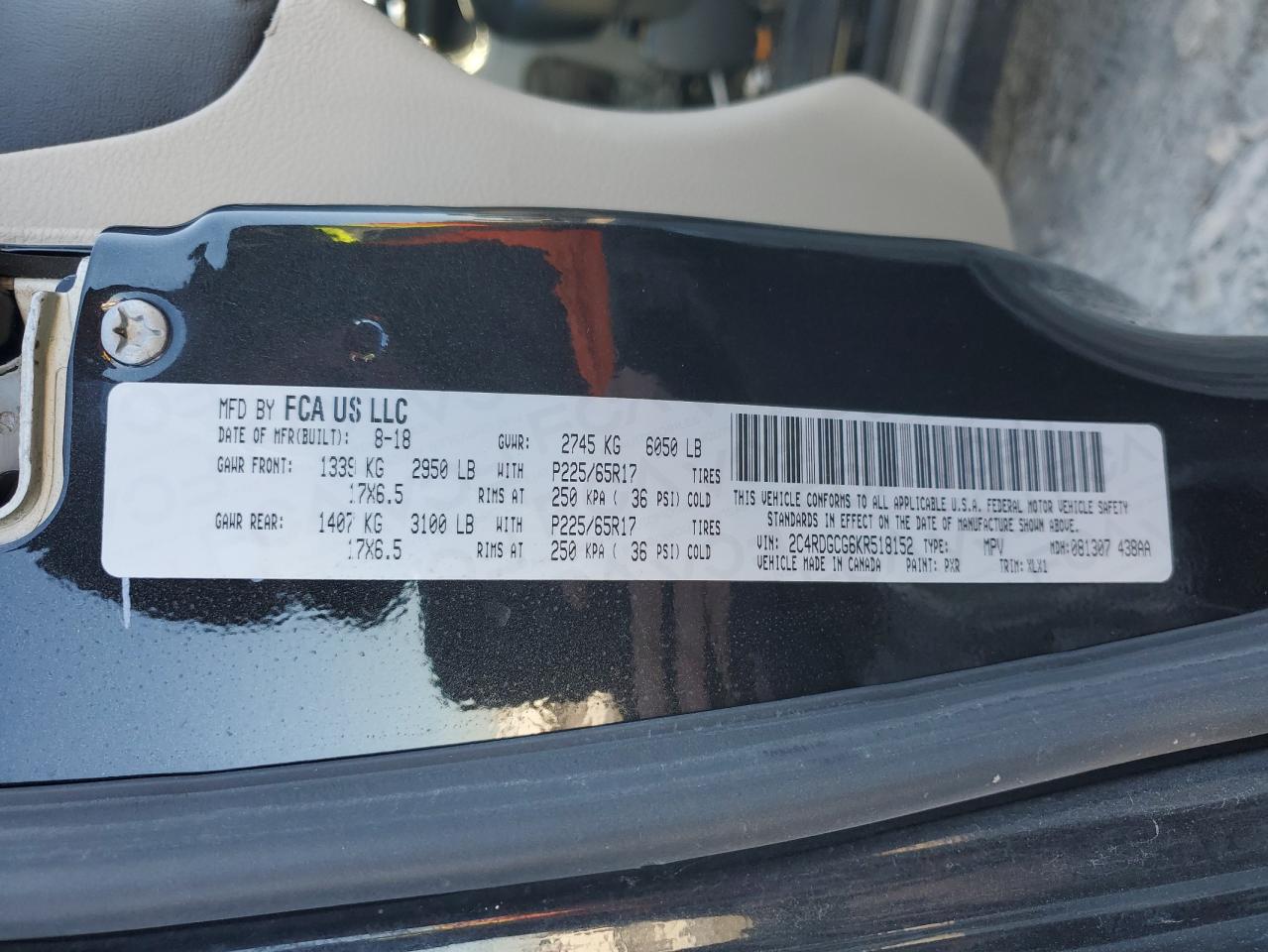 2019 Dodge Caravan VIN 2C4RDGCG6KR518152 Copart auction photo, rollover damage thumbnail 13