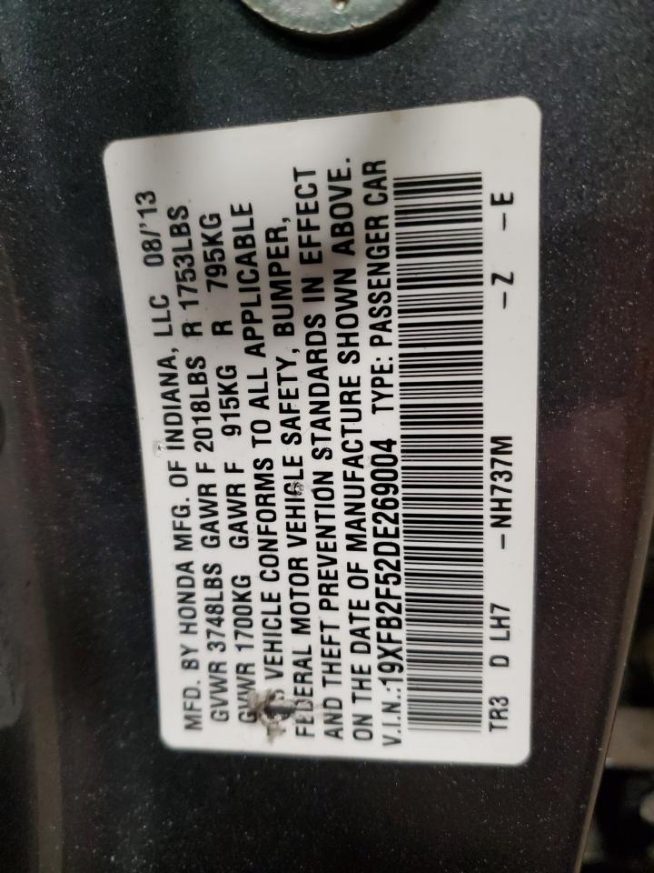 2013 Honda Civic VIN 19XFB2F52DE269004 Copart auction photo, front end damage thumbnail 12