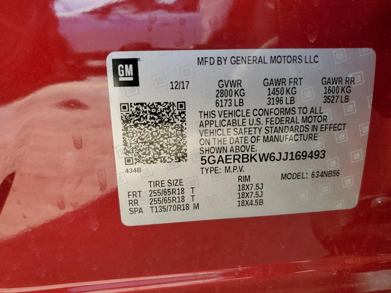 2018 Buick Enclave VIN 5GAERBKW6JJ169493 Copart auction photo, front end / side damage thumbnail 15