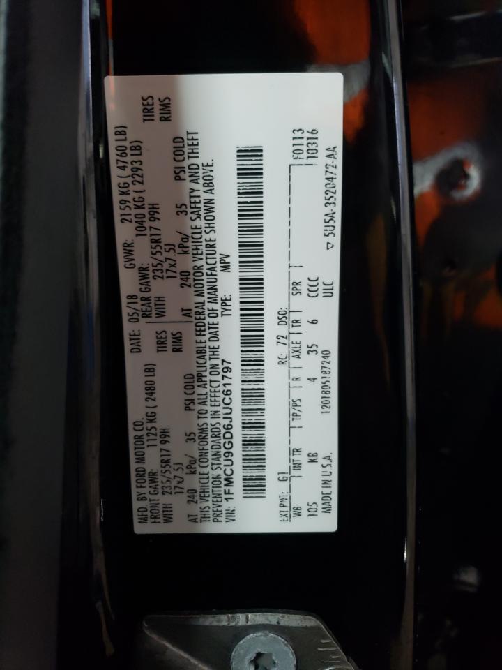 2018 Ford Escape VIN 1FMCU9GD6JUC61797 Copart auction photo, front end damage thumbnail 13