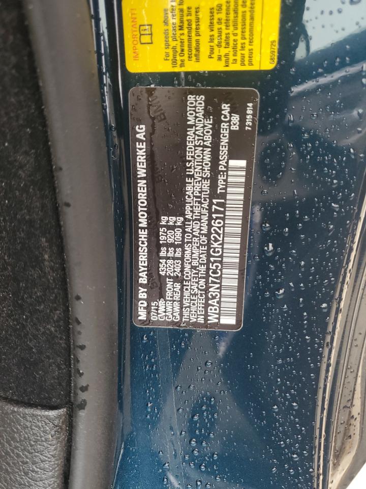 2016 BMW 4er VIN WBA3N7C51GK226171 Copart auction photo, front end damage thumbnail 12