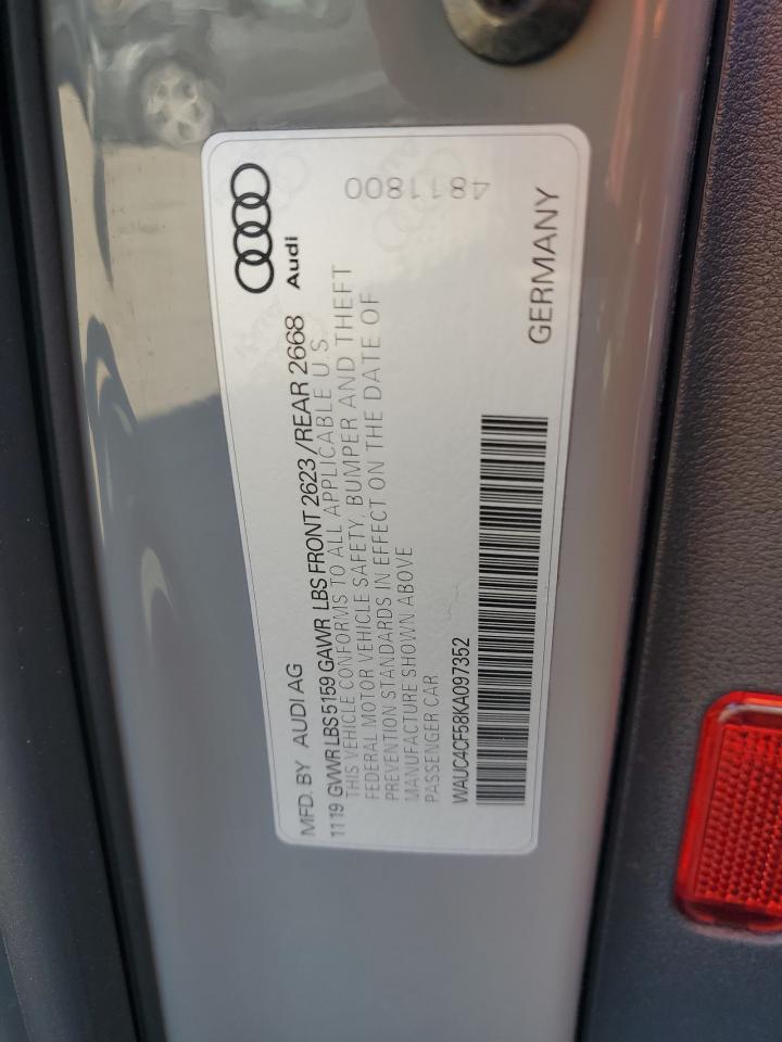 2019 Audi RS5 VIN WAUC4CF58KA097352 Copart auction photo, front end / rear end damage thumbnail 12