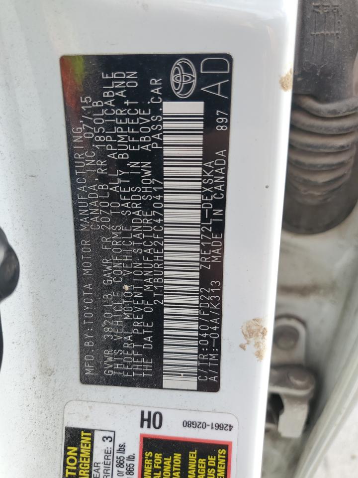 2015 Toyota Corolla VIN 2T1BURHE2FC470417 Copart auction photo, front end damage thumbnail 12