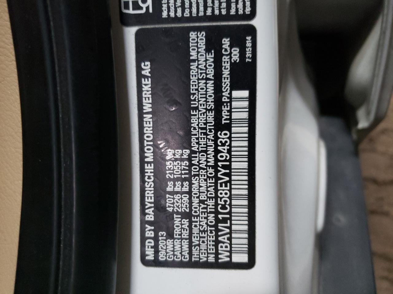 2014 BMW X1 VIN WBAVL1C58EVY19436 Copart auction photo, front end / rear end damage thumbnail 13