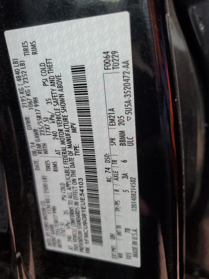 2014 Ford Escape VIN 1FMCU9G91EUE54103 Copart auction photo, front end damage thumbnail 13