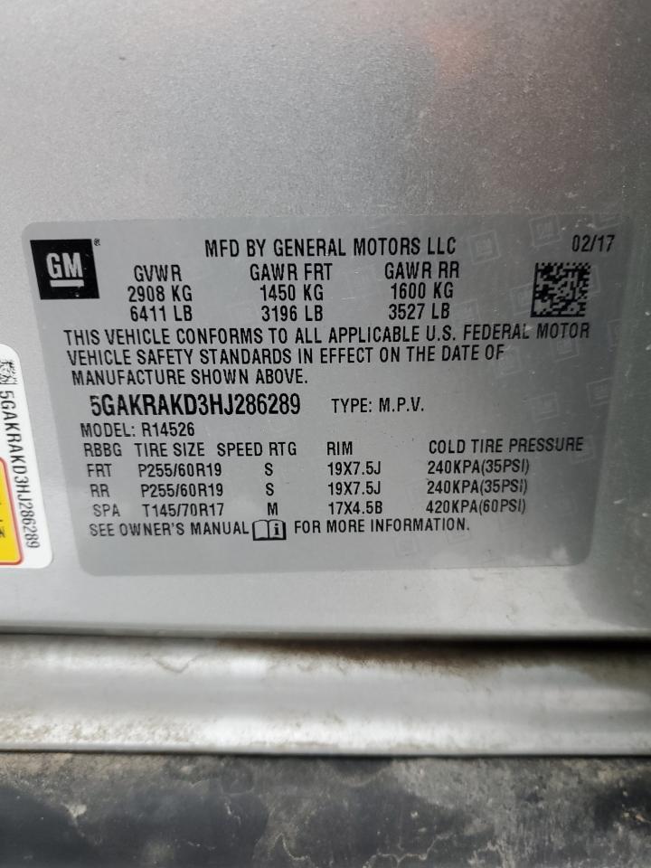 2017 Buick Enclave VIN 5GAKRAKD3HJ286289 Copart auction photo, all over damage thumbnail 13
