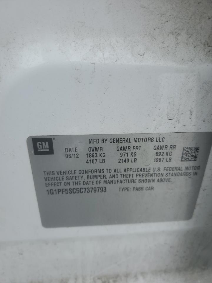 2012 Chevrolet Cruze VIN 1G1PF5SC5C7379793 Copart auction photo, front end / side damage thumbnail 14